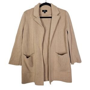 J.Crew XS Camel Brown Open Front Sweater Blazer Minimalist Career Cotton Merino